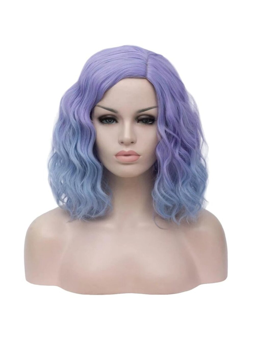 Women Purple Ombre Heat Resitant Wavy Curly Cosplay Halloween Bob Party Wig